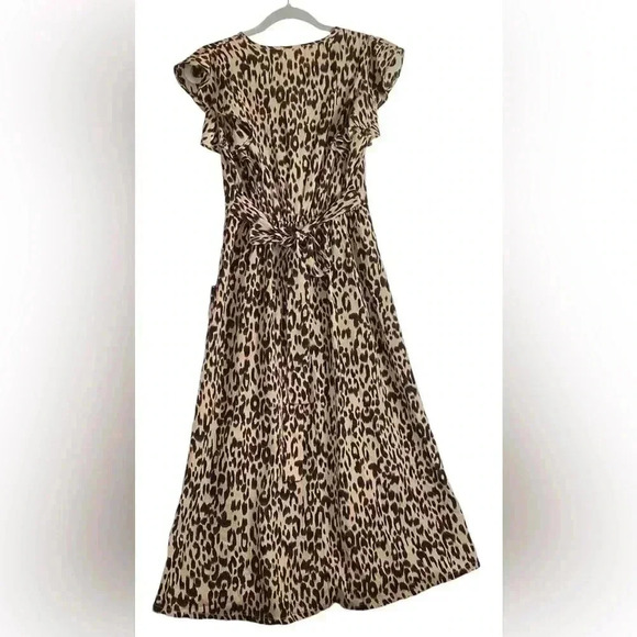 Sienna Sky Women's Leopard Print Ruffle Midi Dress Size Small - Picture 7 of 10